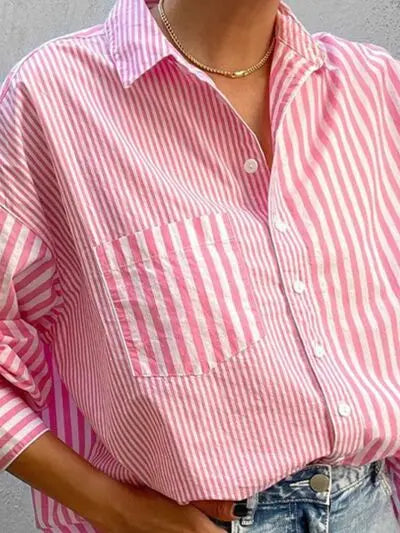'Primrose' Striped Button Up Long Sleeve Shirt - Celes Fashion